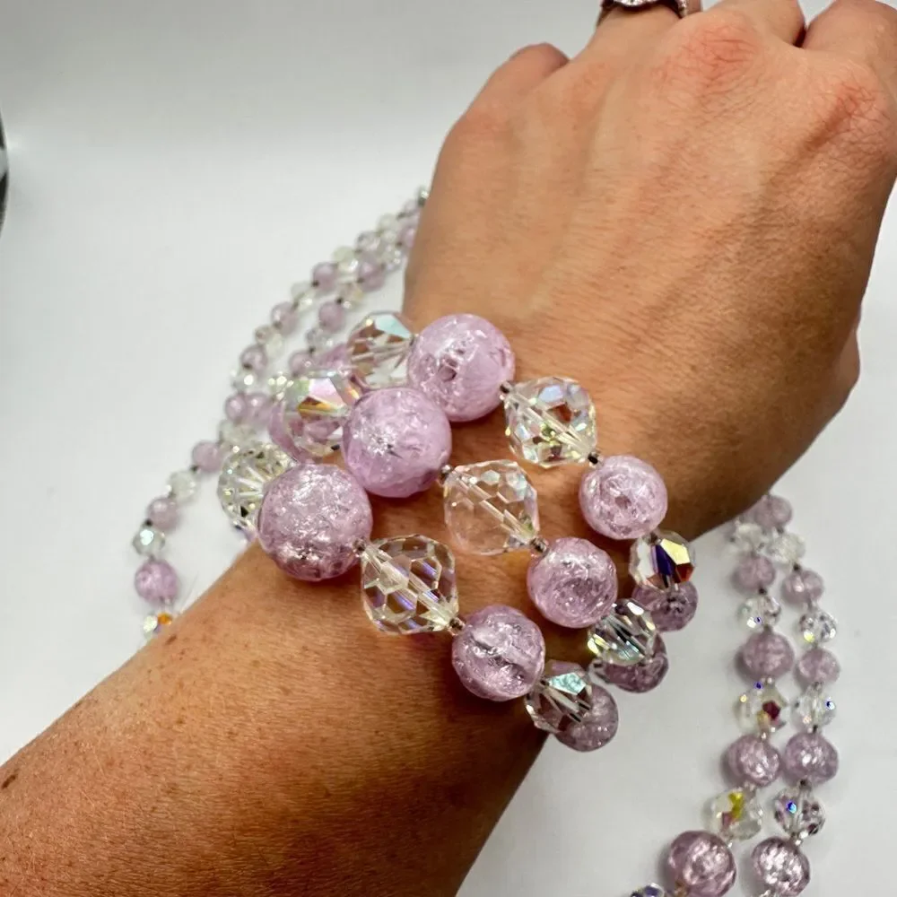 Vintage LAGUNA graduated acrylic and crystal beaded necklace and bracelet‎ set!